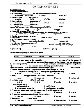 Đề ôn tập học kỳ I môn Tiếng Anh Lớp 7 - Năm học 2015-2016 - Nguyễn Thị Nhung (Có đáp án)